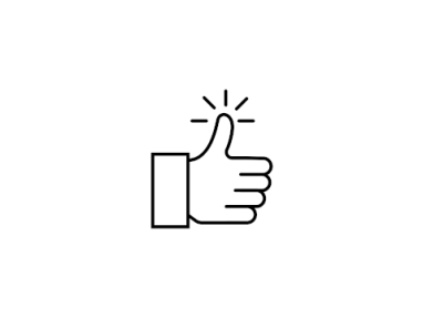 Digital black and white line drawing of a "thumbs up."