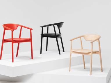 Mattiazzi Leva Armchairs in red, black and Natural Ash.