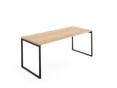 West Elm Work Greenpoint Private Office with light wood top and black legs on white background