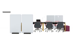 Steelcase FrameOne Plus Bench, Steelcase Divisio Acoustic Freestanding Screen, Coalesse Davos Bench, Bolia Bureau Table Lamp, Coalesse Massaud Conference Chair, Steelcase 1+1 Organisation Tools