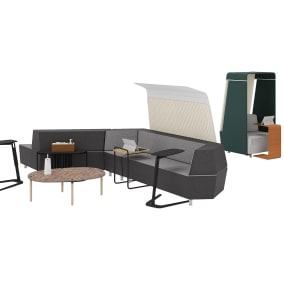 Michael Strads Shirley Armchair, Coalesse Free Stand, Do Lotus Side Table, Bolia Tuk Coffee Table, Bolia Posea Side Table, m.a.d. Sling Table, MediaScape Lounge, MediaScape Hoodie, Campfire Personal Table