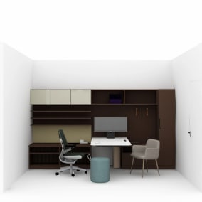 private office with Steelcase Gesture Chair, Steelcase Elective Elements, Steelcase Mackinac, Bolia C3 Dining Chair, Bolia Grab Pouf, Bolia Trapeze Hook