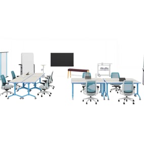 Steelcase Roam Collection, Steelcase Flex Huddle Hub, Steelcase Flex Collection, Steelcase Flex Mobile Power, Steelcase B-Free Beam, Steelcase Series 2 Chair, Smith System Elemental Fold Table
