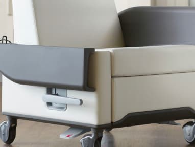 Close-Up of flip down arm on an Off-white Empath Patient Recliner