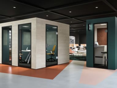 A complete plug-and-play system, Officebricks Acoustic Pods offers top-level sound insulation in an inviting atmosphere