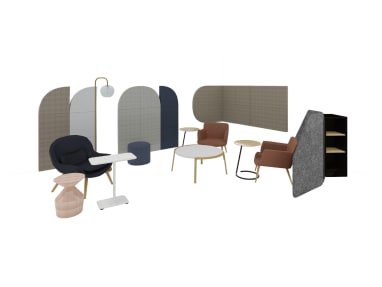 Social space with Truchet Acoustic Tiles, Steelcase Flex Collection and Bolia tables and chairs
