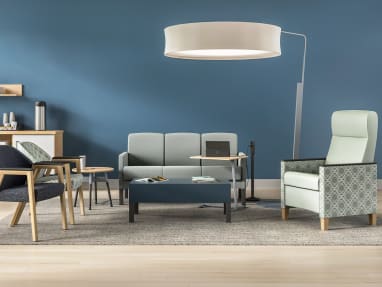 waiting room with Leela, Embold, Mitra, Campfire Big Lamp, Convey, Skate Table, Thread