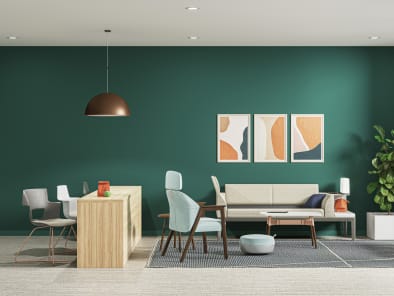 setting with B-Free Cube, Flos Skygarden Pendant Lamp, Universal Storage, Shortcut X-Base, Campfire Big Table, Brody Footrest, Embold, Surround, Sage Green Life Verdanta, Regard Bench, Millbrae Side Table, Blu Dot Collect Rug