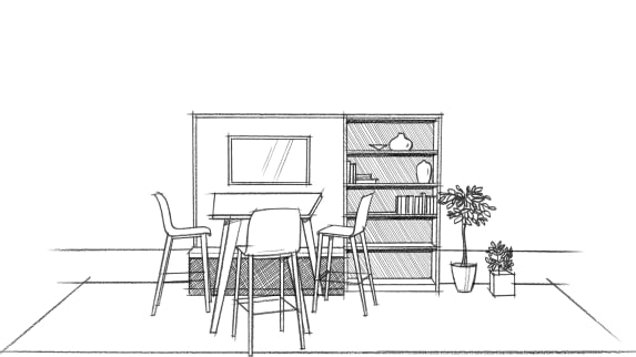SketchUp in black in white for table with three chairs