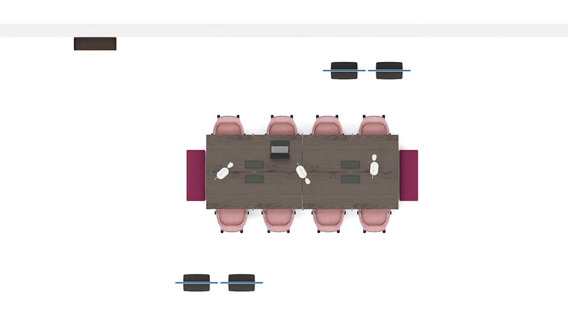 Steelcase FrameOne Plus Bench, Steelcase Divisio Acoustic Freestanding Screen, Coalesse Davos Bench, Bolia Bureau Table Lamp, Coalesse Massaud Conference Chair, Steelcase 1+1 Organisation Tools