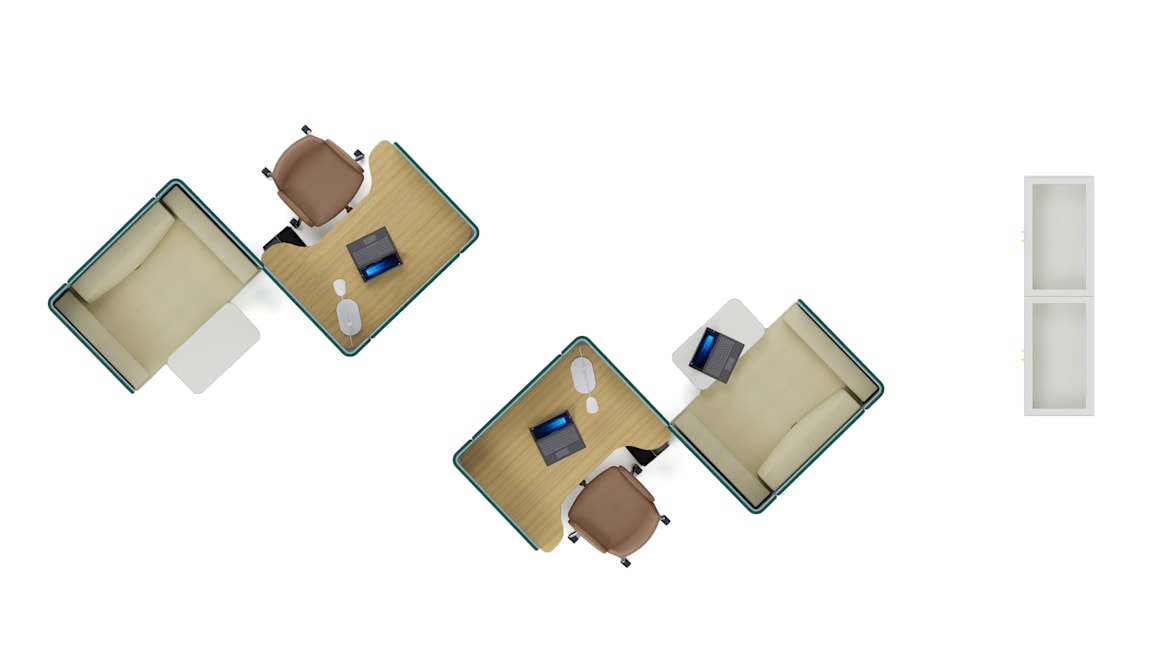 Volum Art Cupboard, Bolia Bureau Lighting, Mobile Caddy, Coalesse Lagunitas Personal Table, Orangebox Cubb Armchair, Coalesse Lagunitas Focus Nook, Coalesse Lagunitas Lounge