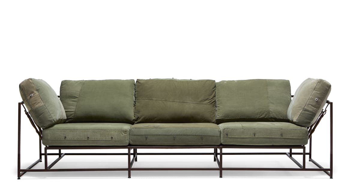 Military Canvas & Marbled Rust Sofa