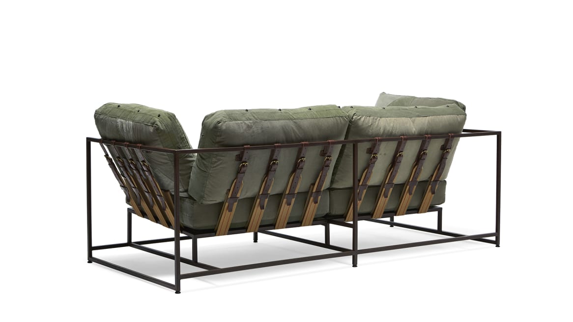 Military Canvas & Marbled Rust Two Seat Sofa