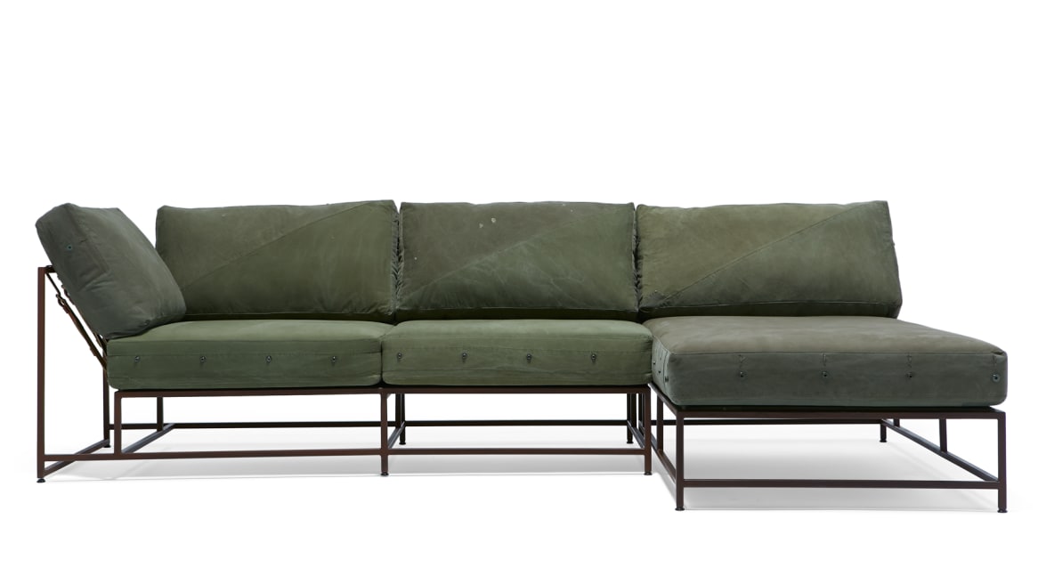 Military Canvas & Marbled Rust Small Sectional