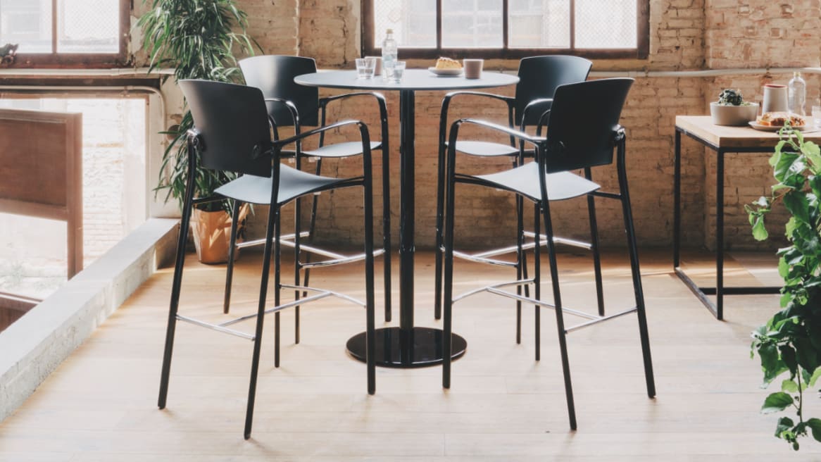 Enea Armless Bar-Height Stool, Upholstered Seat and Back