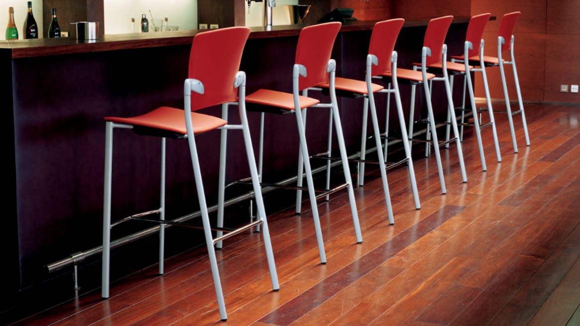 Enea Armless Bar-Height Stool, Upholstered Seat and Back