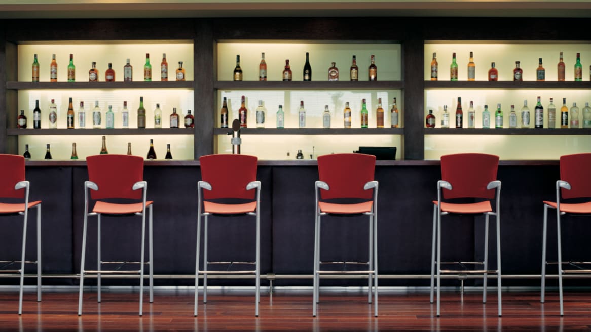 Enea Bar-Height Stool with Arms, Upholstered Seat and Back