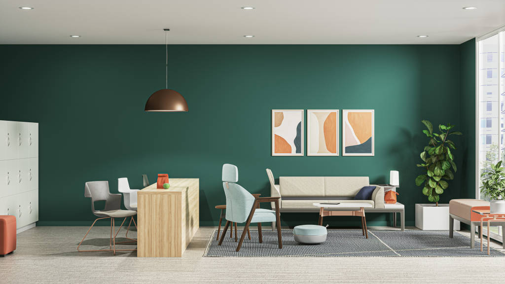 setting with B-Free Cube, Flos Skygarden Pendant Lamp, Universal Storage, Shortcut X-Base, Campfire Big Table, Brody Footrest, Embold, Surround, Sage Green Life Verdanta, Regard Bench, Millbrae Side Table, Blu Dot Collect Rug
