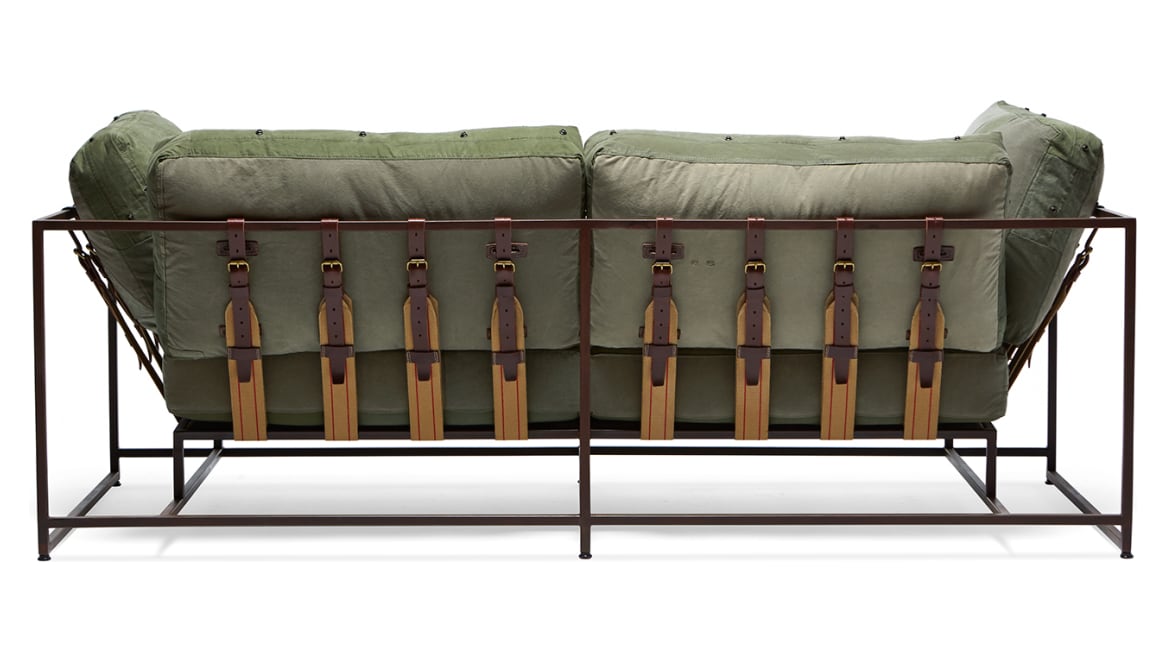 Military Canvas & Marbled Rust Two Seat Sofa