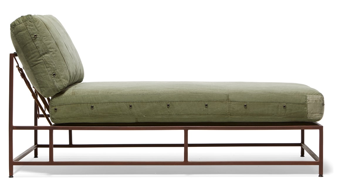 Military Canvas & Marbled Rust Chaise Lounge