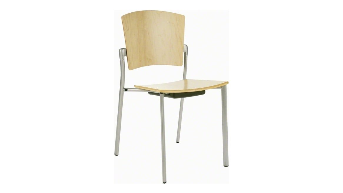 Enea Armless Stacker Chair without Arms, Wood Seat and Back