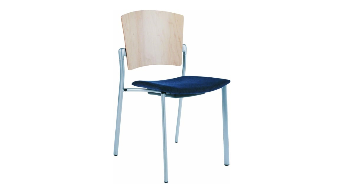 Enea Armless Stacker Chair without Arms, Upholstered Seat and Wood Back