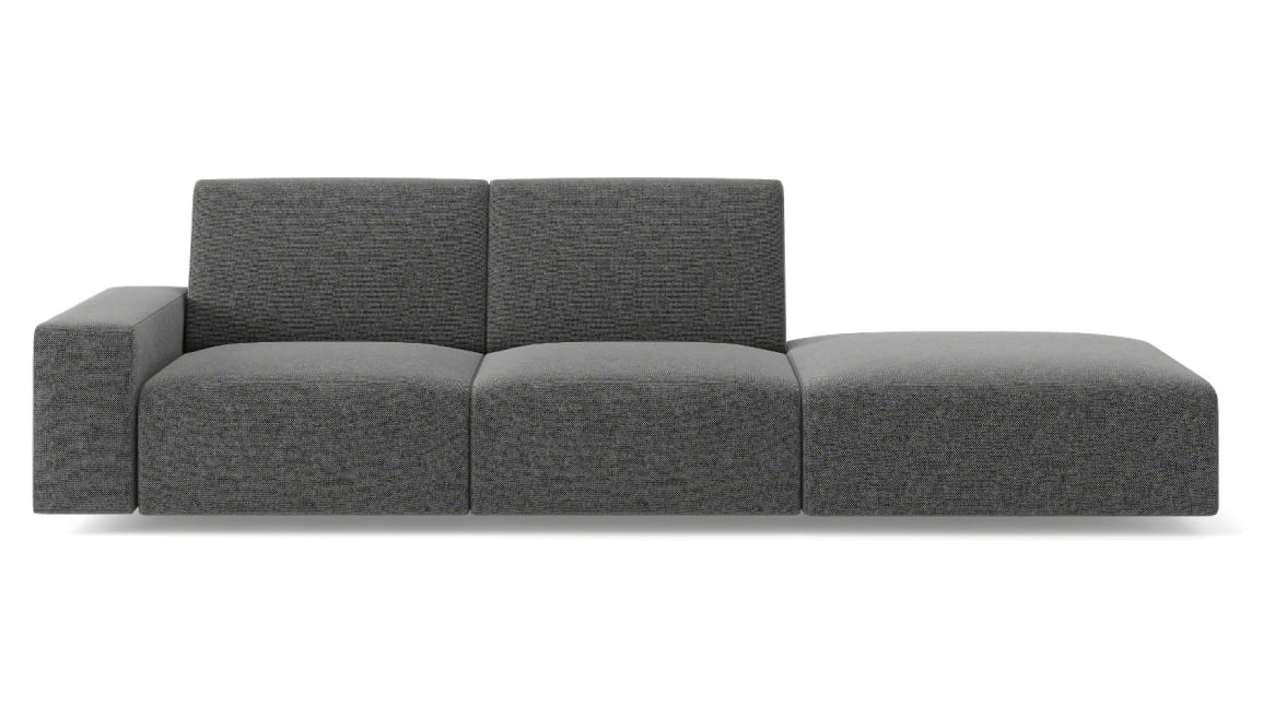 Sistema Lounge System 3-Seat Lounge with Fully-Upholstered Base: Mid-Back Lounge with Wide Arm + Mid-Back Armless Lounge + Backless Bench Lounge
